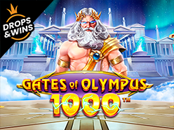 Olimp tanrılarının qapılarını təsvir edən, əzəmətli və mifoloji Gates of Olympus 1000 oyununun təsviri.